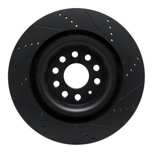 Tesla Model X Brake Rotor (1) - Rear Left - R1 Concepts - Drilled & Slotted - Black - `12-`21